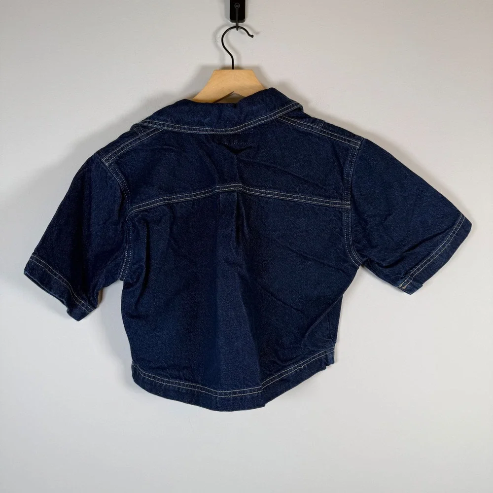 Zara Denim Two Piece Skort Crop Top Set XS Dark Blue Cropped Utility 90's Y2K